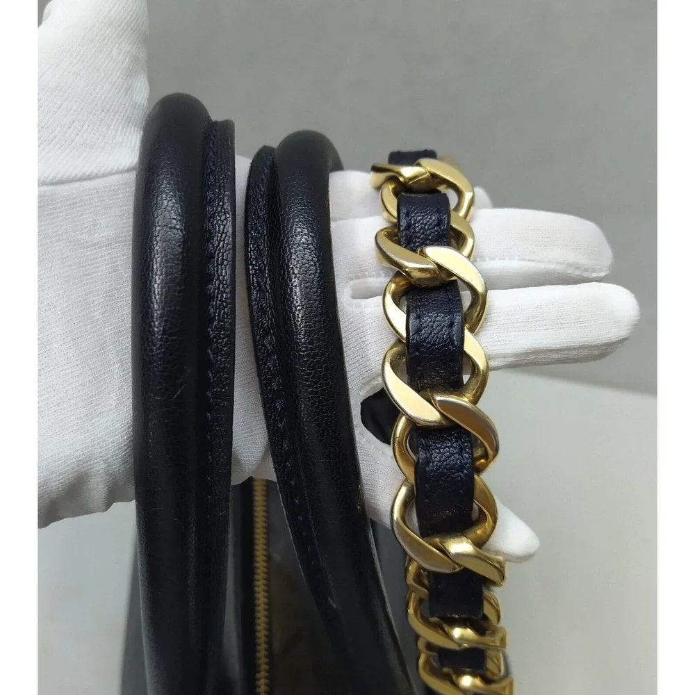 Marc Jacobs Black Leather Pocket Chain Strap Double Handle Satchel Shoulder Bag
